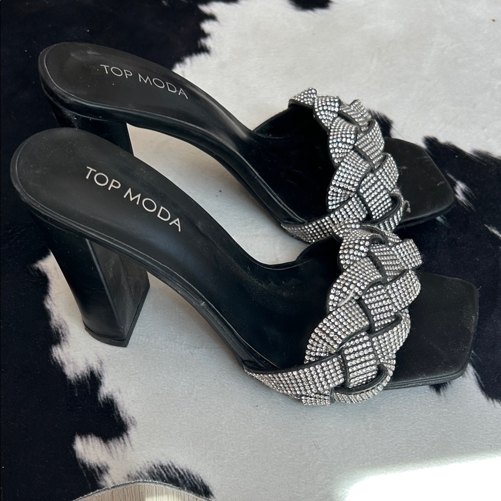 TOP Moda Black Braided Crystal Slide Mules - Picture 4 of 4